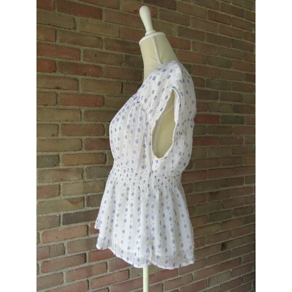 Old Navy Waist-Defined Printed Dolman-Sleeve Top White Geo Women's S - Picture 13 of 16